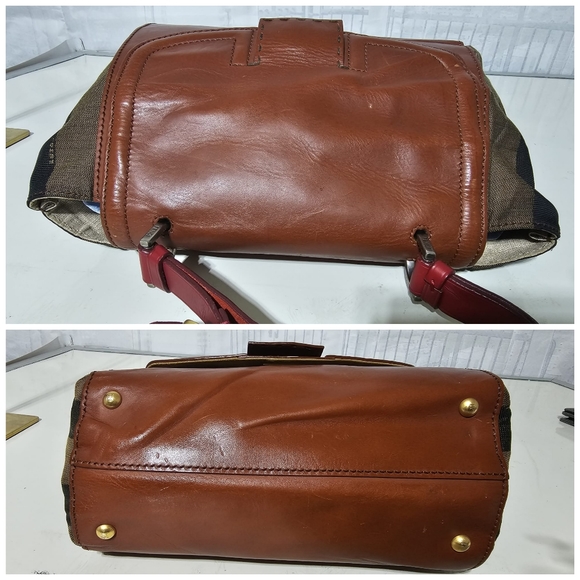 Fendi Silvana Bag Leather with Pequin Striped Canvas Brown - Picture 6 of 12